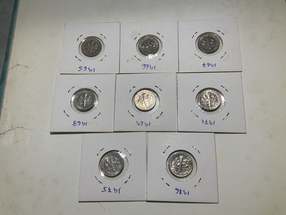 Roosevelt One Dime 1965+66+67+68+69+74+75+76 EUA