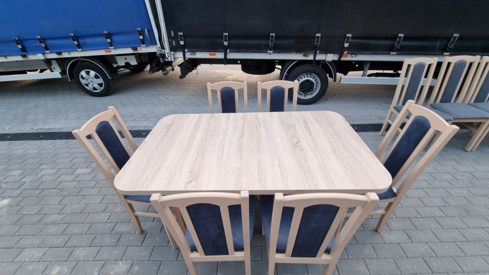 Nowe: Stół 80x140/180 + 6 krzeseł, sonoma + metaliczny granat ,TRANSPL