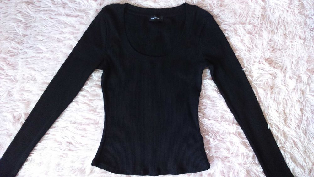 Чорний топ / Футболка з довгим рукавом трикотаж рубчик від TALLY WEIJL