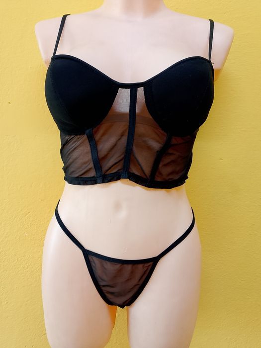 Bielizna czarna koronka s, m