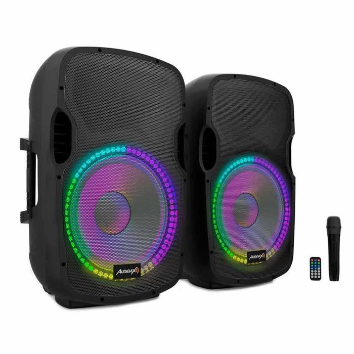 Pack Profissional Colunas Som Amplificadas 1200W RGB Bluetooth Usb TOP