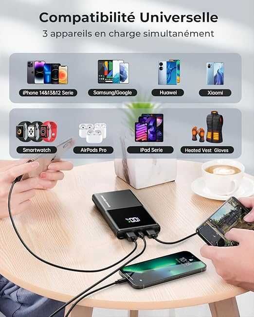 Power Bank 10500mAh USB C 15W 3 wyjściami LED 629