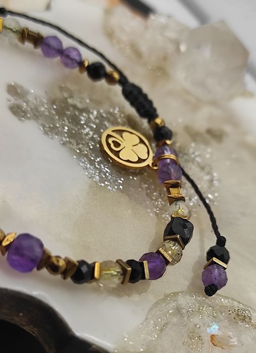 Bransoletka sznureczek kamienie naturalne Turmalin / Ametyst / Cytryn