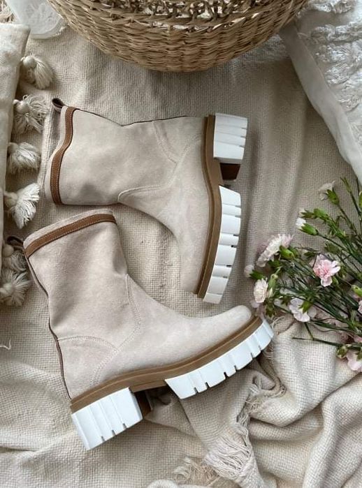 Eleganckie botki traktory naturalna skóra