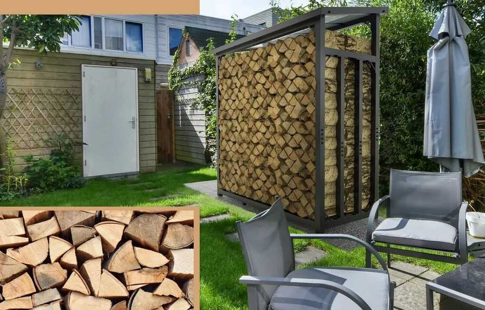 Stojak na drewno opałowe na zewnątrz metalowy, ocynkowany, srebrny