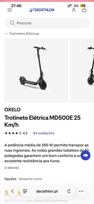 Trotinete Elétrica MD500E 25 Km/h OXELO