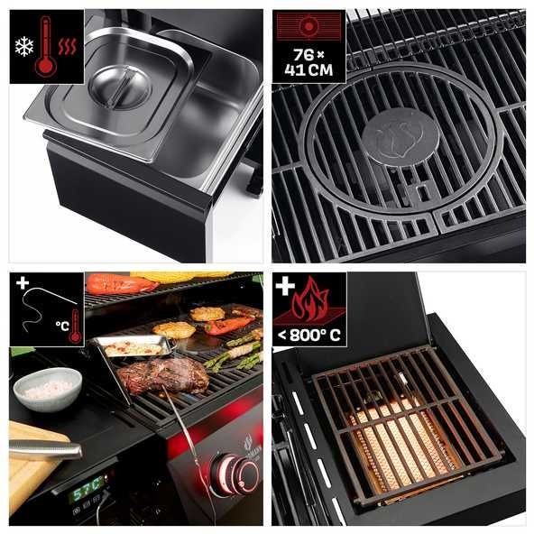 GRILL GAZOWY Landmann Black 4+1 Szuflady DUŻY ŻELIWNY RUSZT+LED 800C