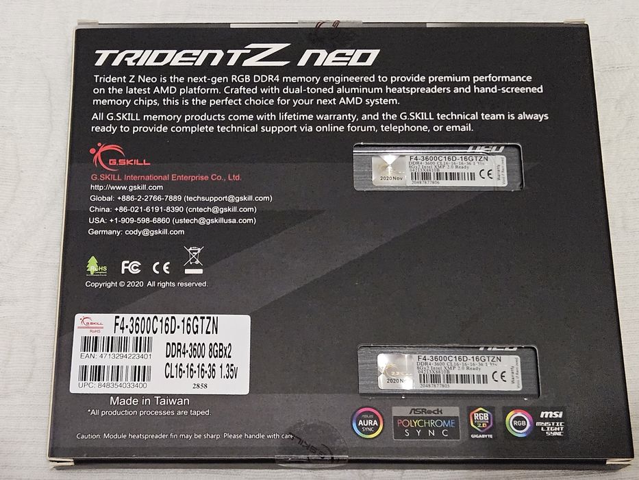 G.Skil Trident z Neo 16gb (2×8gb) 3600mhz cl16