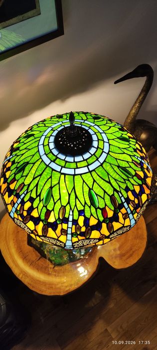 Duża Lampa witrażowa ważka zielona