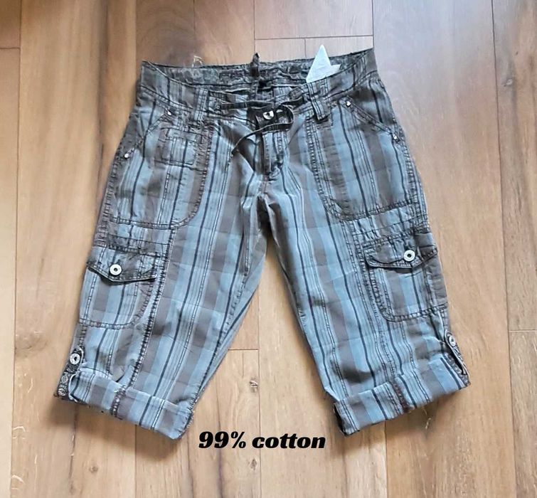 Bermudy szorty cargo luźne kratka S 36 bawełna cotton
