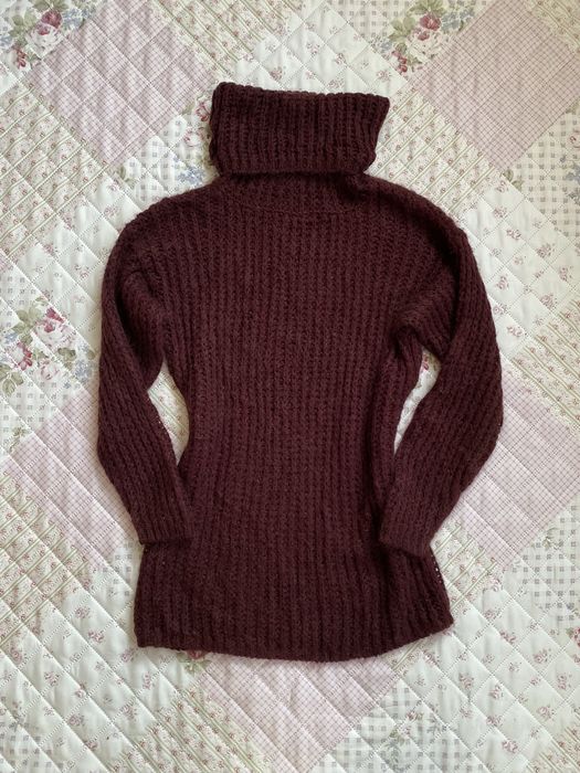 Bordowy sweter z golfem golf XS 34 S 36 gina tricot moher