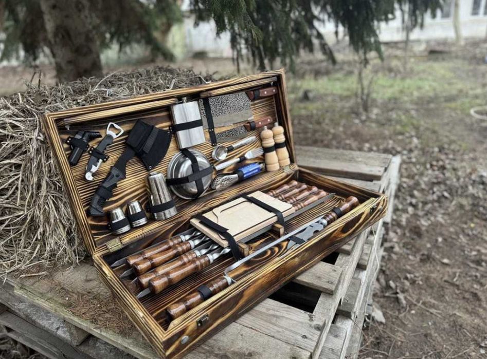 Набір шампурів в кейсі (дерево\фанера)! Ідеальний подарунок чоловіку!