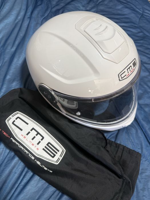 Capacete CMS branco com viseira + saco original (como novo)