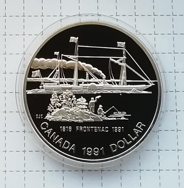 Канада 1 долар 1991р. СРІБЛО. ПРУФ. Пароплав Фронтенак. Сертифікат.