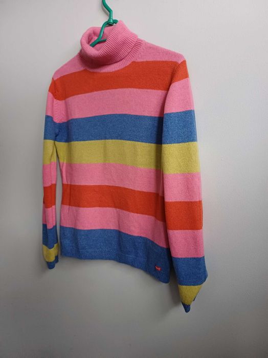 Sweter, golf damski w paski z wełną r. S/M