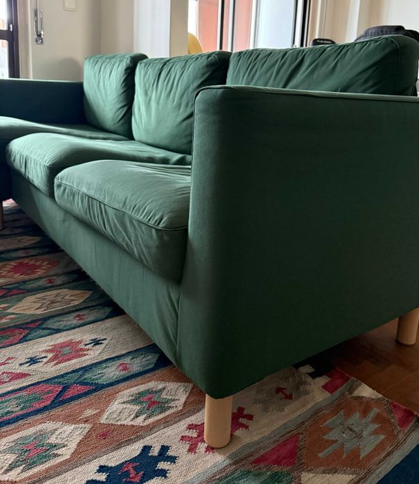 Sofá IKEA PÄRUP 3 Lugares c/ Chaise Longue – Vissle Verde Escuro