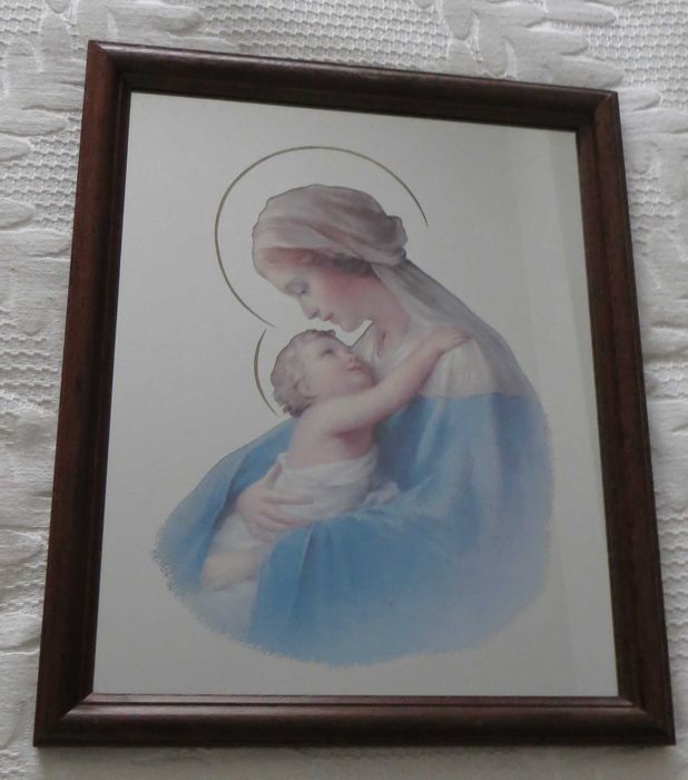 Antiguidades Quadro Pintado sobre espelho, moldura madeira  23 X 28 cm