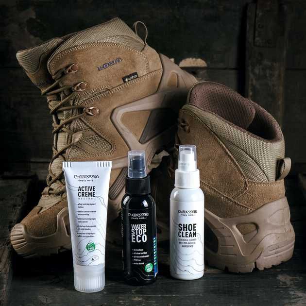 Засоби по догляду Lowa, щітка, спрей, крем, шнурки, аксесуари