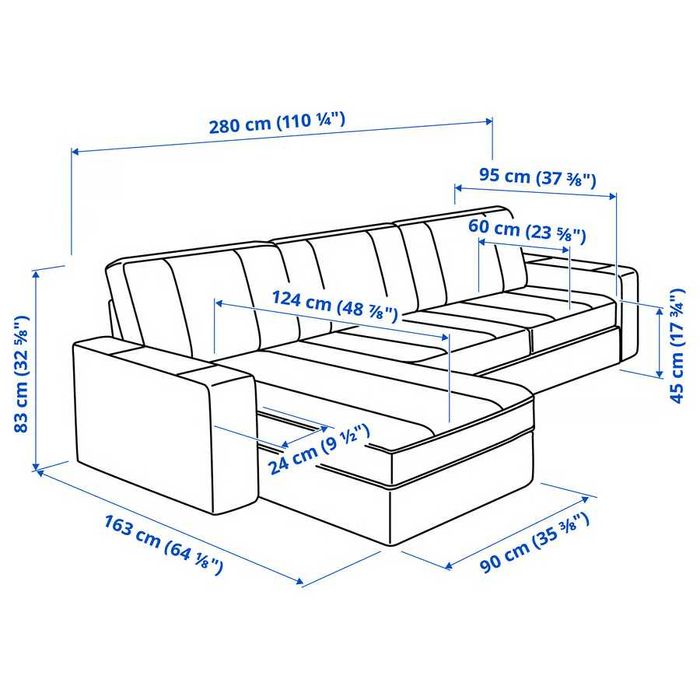 Sofá 3 lugares c/chaise longue, Tibbleby KIVIK cinzento