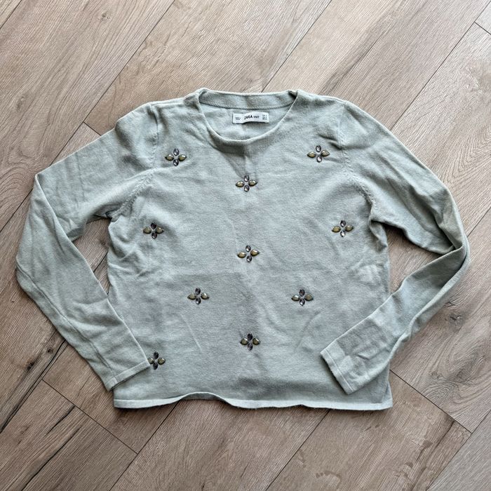 Zara knit sweter s zielony miętowy kryształki