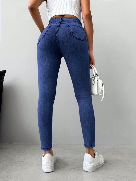 Jeansy Rurki Obcisłe Bawełniane Granatowe Casual Shein S 36