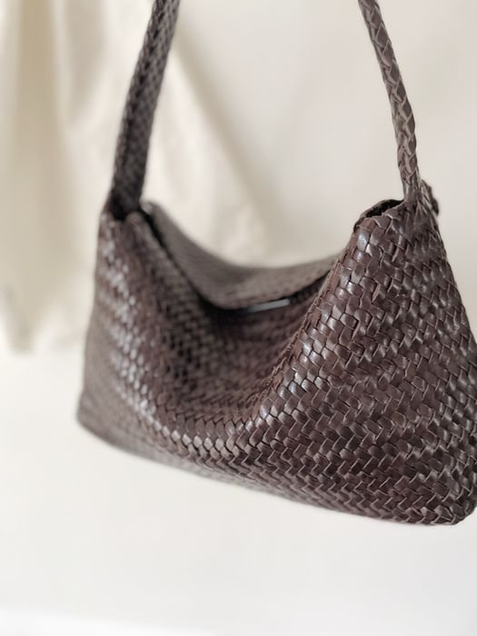 Massimo Dutti Brązowa torba z plecionej skóry