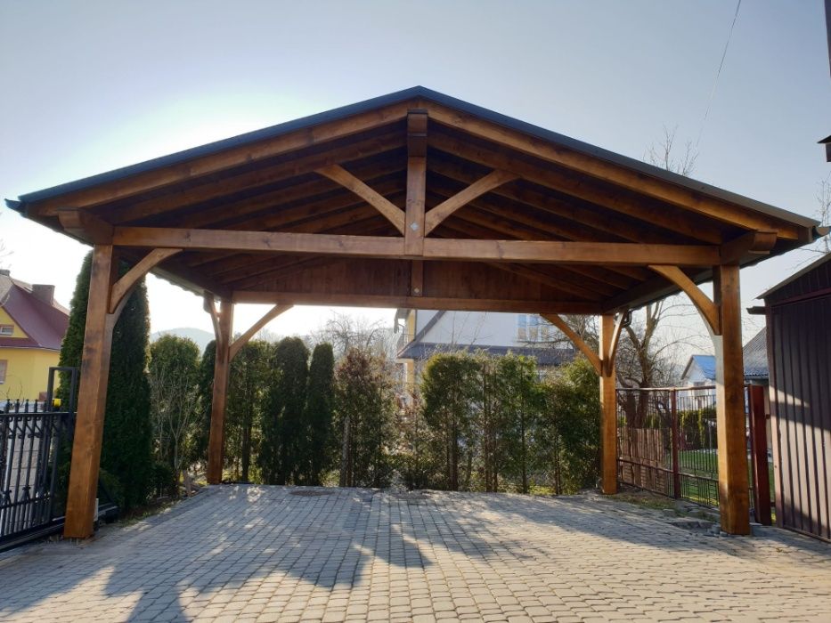 Wiata 4×7 m PREMIUM | Masywne słupy 20×20 | Drewno BSH | CNC | Montaż