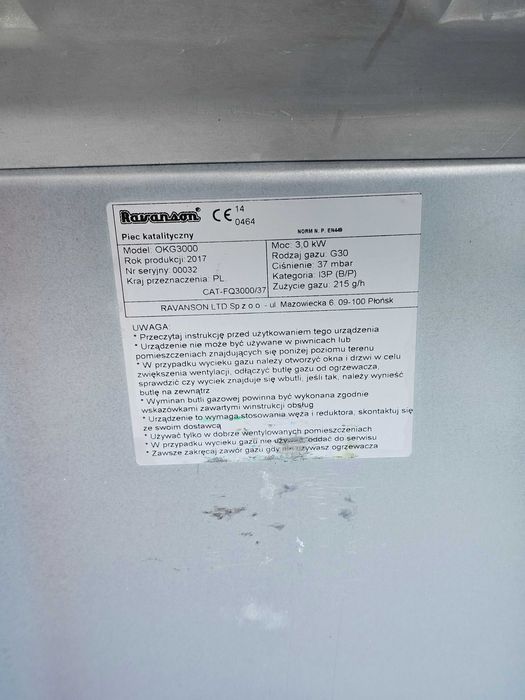 Piecyk gazowy katalityczny Ravanson OKG-3000 moc: 3,0kW