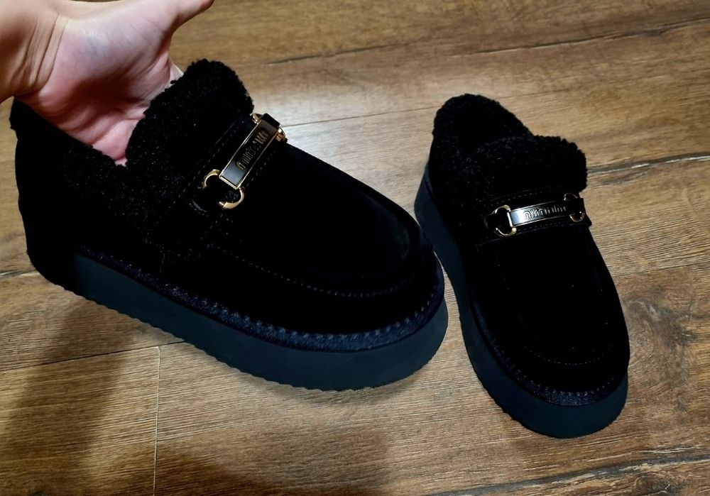 Автоледі лофери зимові теплі натур замша 23,5