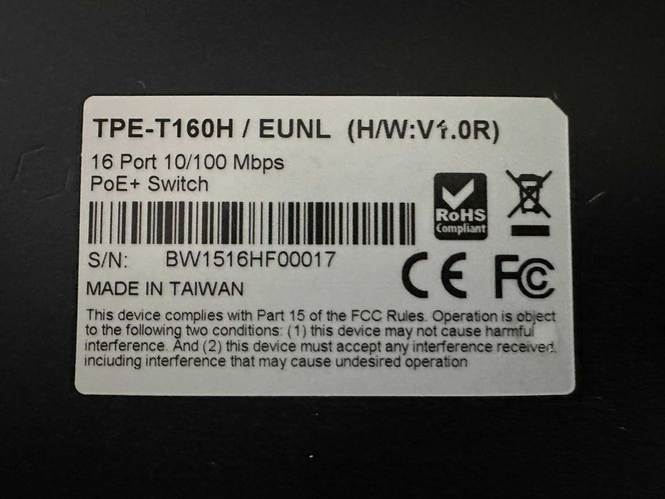Switch TRENDnet TPE-T160H 16-portowy przełącznik 10/100 Mbps PoE+