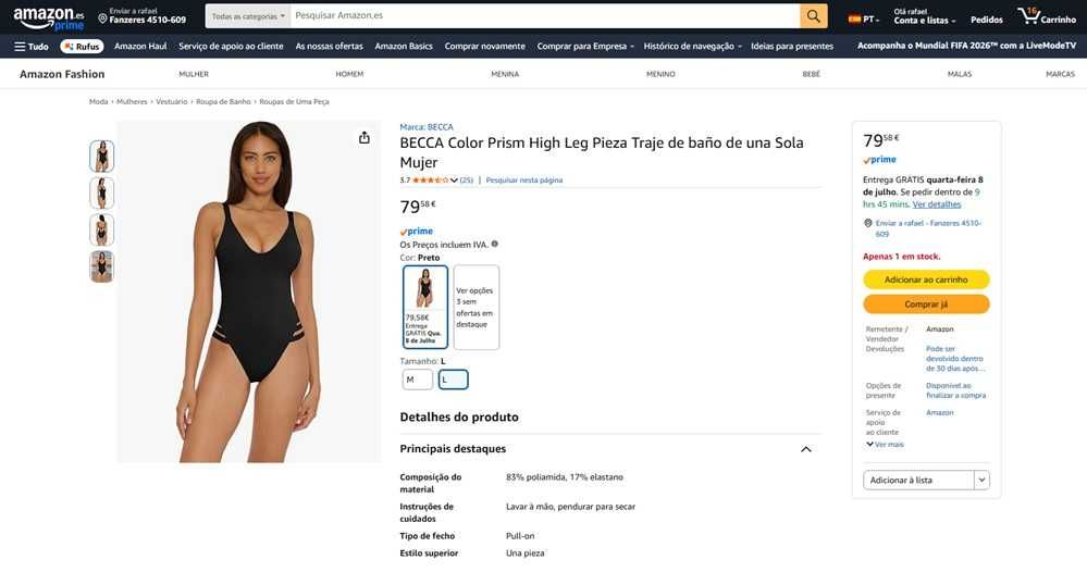 Becca Fato de banho preto Tam L