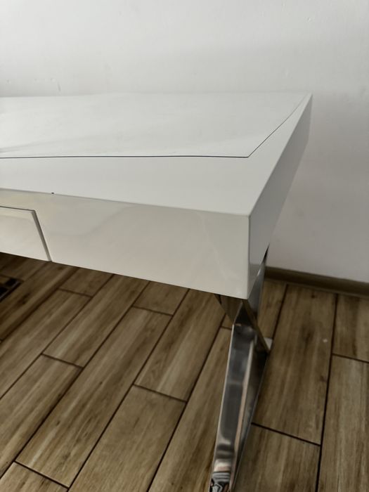 Toaletka lakierowana biała 120x55, biurko z szufladą