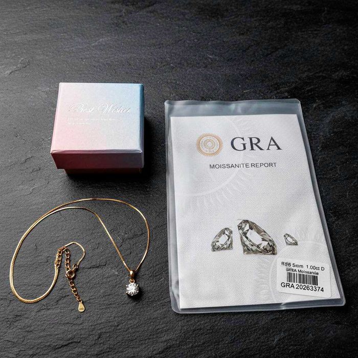 Колье с муассанитом: цепочка + кулон, подвеска серебро 925 в позолоте