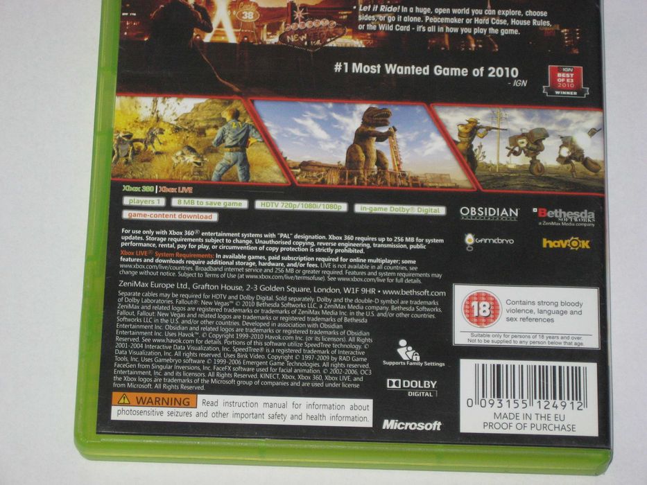 Fallout New Vegas Xbox360 BDB 3xA Xbox360 BDB!
