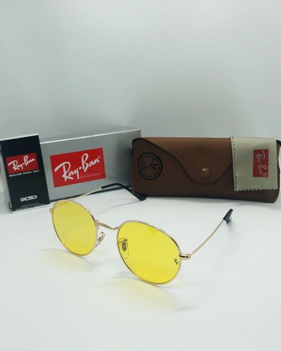 Очки для водителей антифары желтые Ray Ban Round Metal 3448 Gold|Yello
