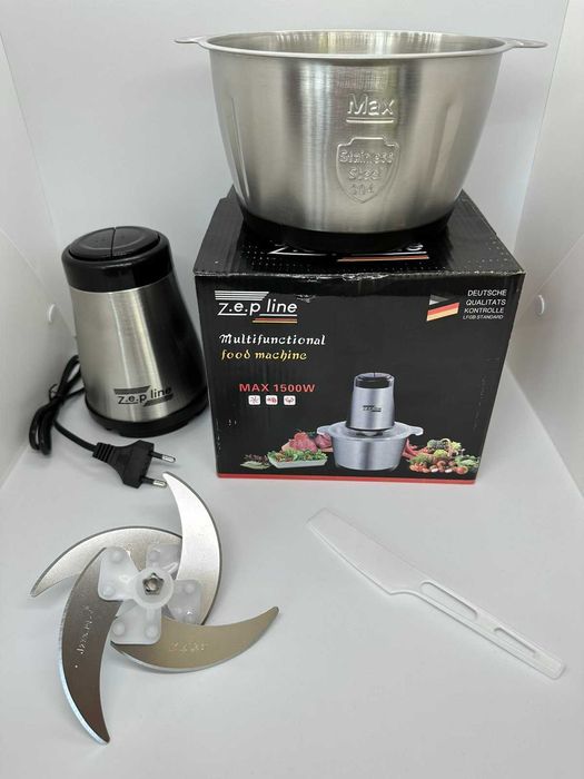 Кухонный измельчитель Zepline 1500 Вт с металлической чашей на 1.5 л
