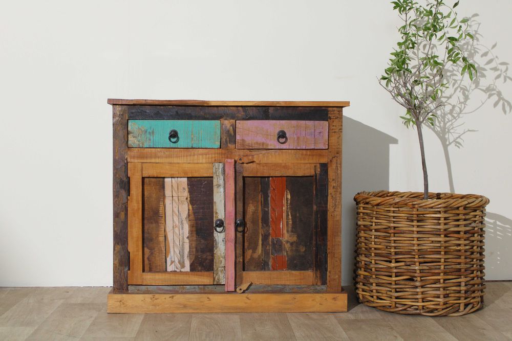 Komoda kolorowa drewo z recyklingu chic kolonialna rustykalna
