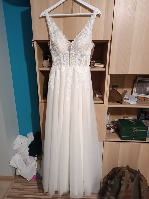 Suknia ślubna Anna Sposa PITTA – rozmiar 36/38, brokatowa, krój A