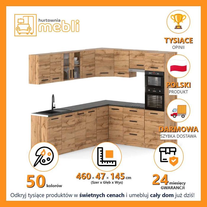 Kuchnia Nowoczesna Duża Narożna Marra 4.6m Zestaw Modułowy Pojemny