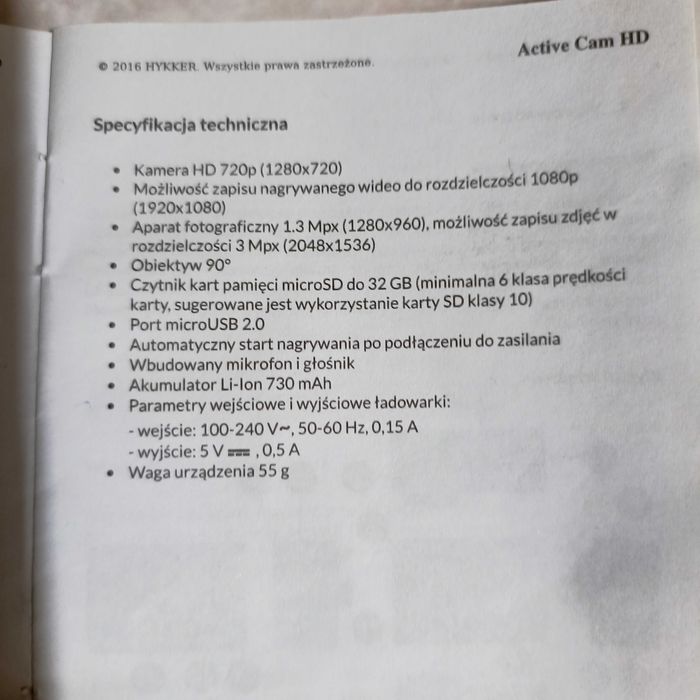 Kamera sportowa  Hyker Cam HD wodoodporna