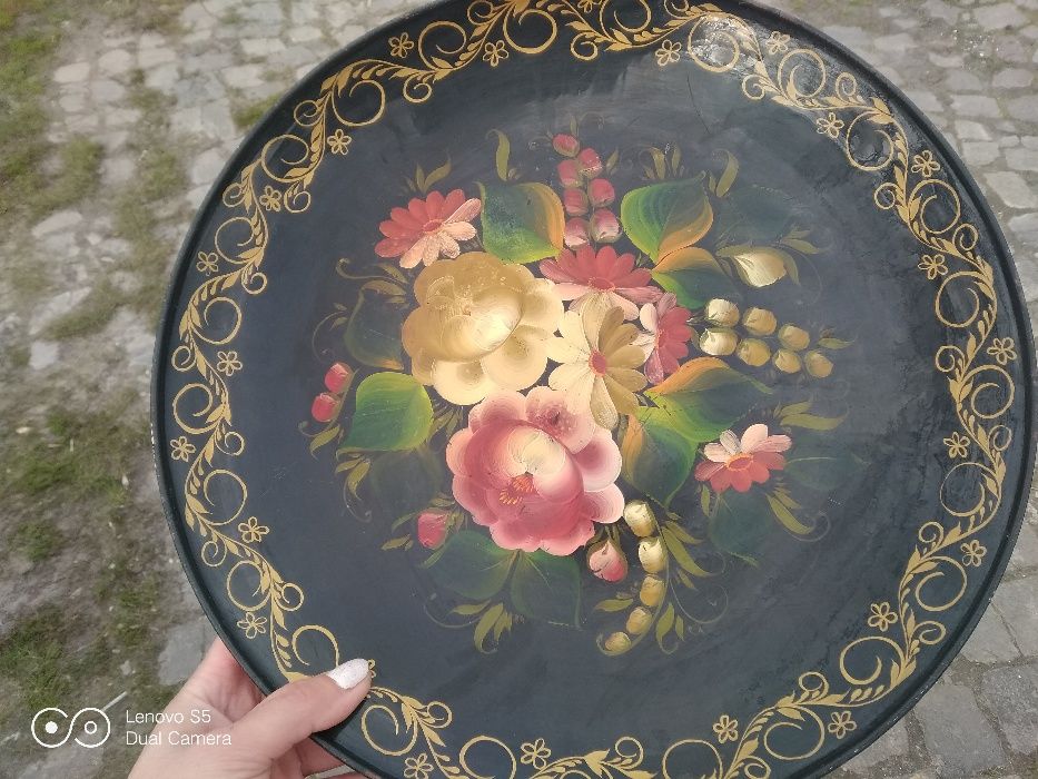 Железный поднос разнос блюдо для фруктов с росписью 37 см СССР