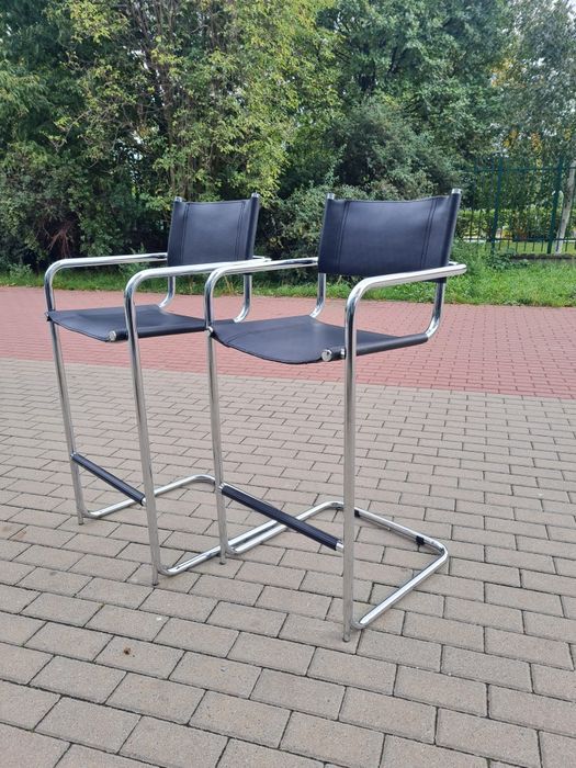 Hoker stołek barowy,czarna skóra insp.proj Mart Stam lata 80 Bauhaus