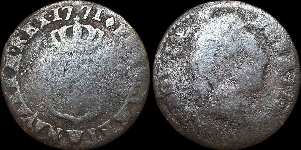 1/2 Sol - 1771 - França - W - Lille - 3º Retrato de Louis XV (Escassa)