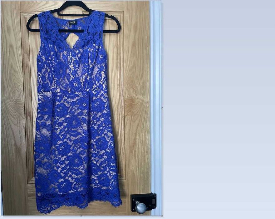 Платье oasis синее с кружевом гипюром размер 46 для свадьбы, вечеринки