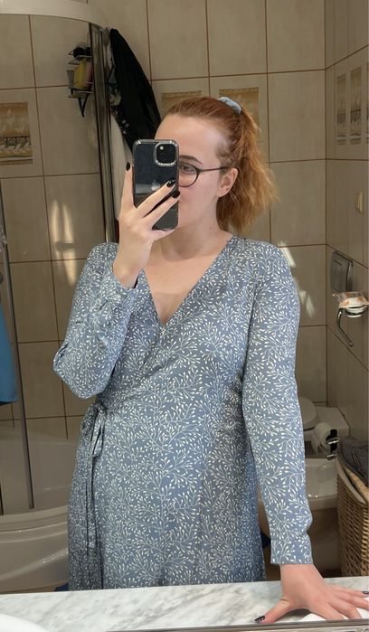 Sukienka Sinsay S midi kopertowa wiskoza niebieska