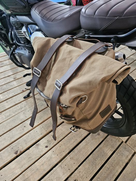Saco / alforge unit garage lona como novo para triumph 400 com suporte