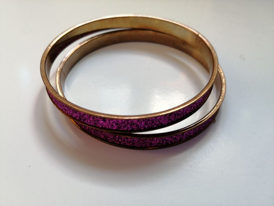 Metalowe bransoletki fioletowe brokatowe brokat na rękę - 2 szt