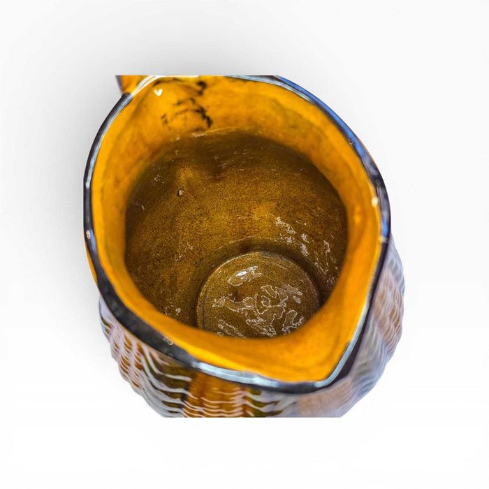 Jarro Vintage Cerâmica Vidrada com Relevo Espigas Milho