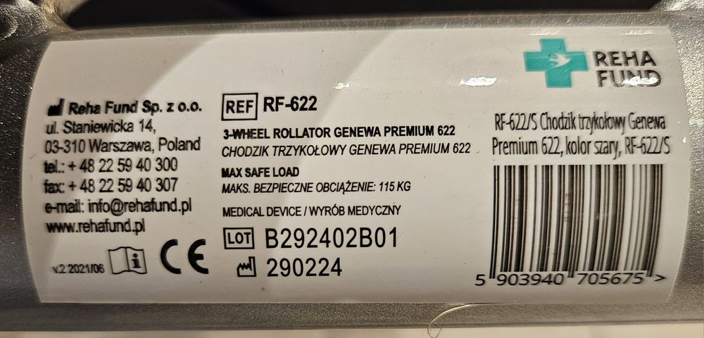 Chodzik trzykołowy Genewa Premium RF-622 (Nowy)