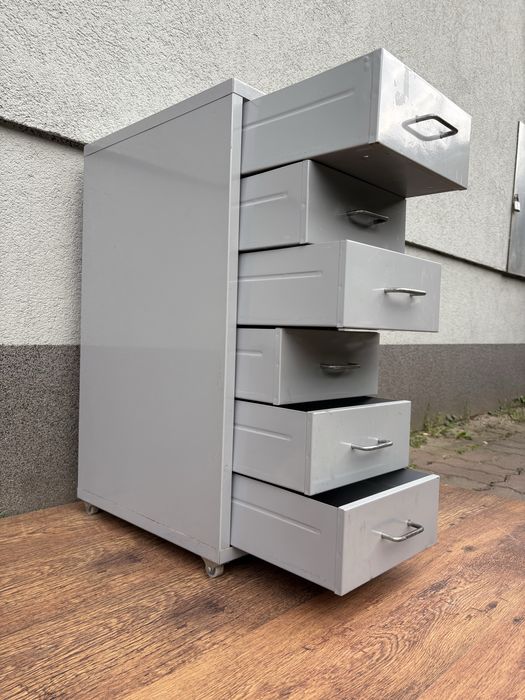 Szafka Metalowa SZARA Ciężka Stabilna 6 Praktycznych Szuflad MOBILNA